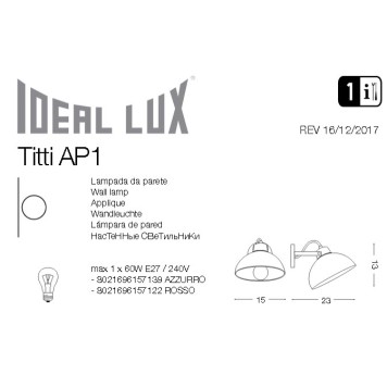 Бра Ideal Lux Titti AP1 AZZURRO-1