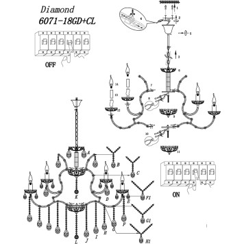 Люстра iLamp Diamond 6071-18 GD+CL-1