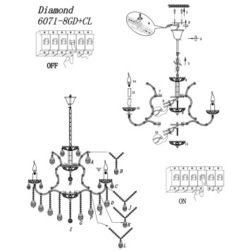 Люстра iLamp Diamond 6071-8 GD+CL-1