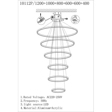 Люстра iLedex Axis 10112P/6-167W-3000K (12/10/8/6/6/4) BR-1