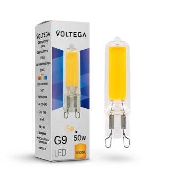 Светодиодная филаментная лампа капсула Voltega 220V G9 5W (соответствует 50 Вт) 400Lm 3000K (теплый белый) 7181