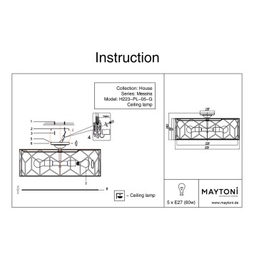 Светильник потолочный Maytoni Messina H223-PL-05-G-8