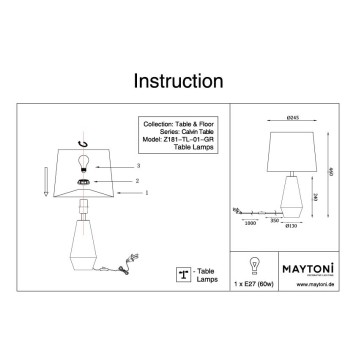 Лампа настольная Maytoni Calvin Table Z181-TL-01-GR-9
