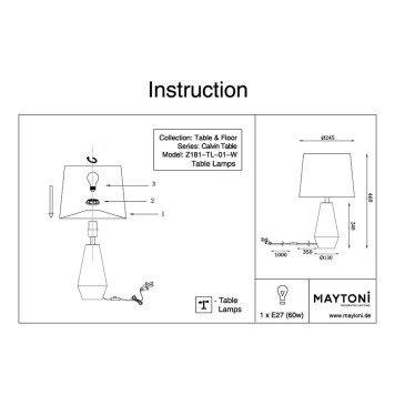 Лампа настольная Maytoni Calvin Table Z181-TL-01-W-9