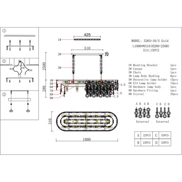 Люстра Newpor 5260 Constance 5265+10/S gold-2
