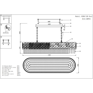Люстра Newport 8300 Ashley 8300/120 oval gold polished-2
