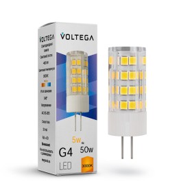 Светодиодная лампа Voltega 220V G4 5W (соответствует 50 Вт) 460Lm 3000K (теплый белый) 7183