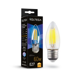 Светодиодная лампа филаментная свеча Voltega Crystal Candle E27 6W (соответствует 60 Вт) 700Lm 3000К (теплый белый) 7208