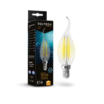 Светодиодная лампа филаментная свеча на ветру Voltega Crystal Graphene Candle wind E14 9W (соответствует 90 Вт) 850Lm 3000К (теплый белый) 7220