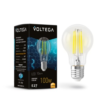 Светодиодная лампа филаментная Voltega Crystal Graphene E27 10W (соответствует 100 Вт) 1100Lm 2700К (теплый белый) 7227