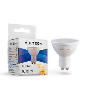 Диммируемая светодиодная лампа Voltega Simple 220V GU10 6W (соответствует 60 Вт) 400Lm 2700K (теплый белый) 7238