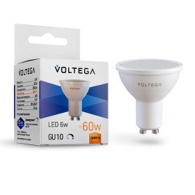 Диммируемая светодиодная лампа Voltega 220V GU10 6W (соответствует 60 Вт) 580Lm 2800K (теплый белый) 8457