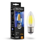 Диммируемая светодиодная лампа филаментная свеча Voltega 220V E27 4W (соответствует 40 Вт) 400Lm 3000K (теплый белый) 8462