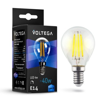 Диммируемая светодиодная лампа филаментная шар Voltega 220V E14 4W (соответствует 40 Вт) 400Lm 4000K (нейтральный белый) 8465