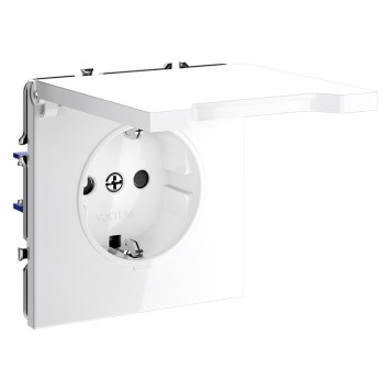 Розетка с заземлением, крышкой и шторками Voltum S70 01 VLS040301