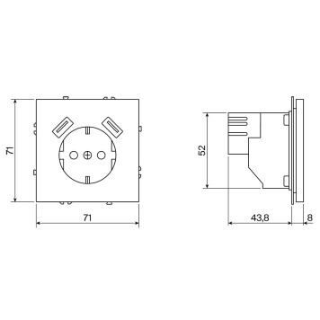 Розетка с заземлением, шторками и USB тип A+A Voltum S70 02 VLS040402-3