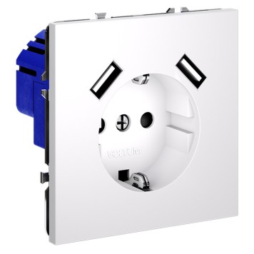 Розетка с заземлением, шторками и USB тип A+A Voltum S70 02 VLS040402