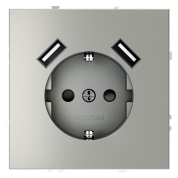 Розетка с заземлением, шторками и USB тип A+A Voltum S70 05 VLS040405-1