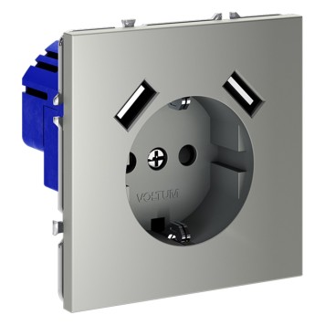 Розетка с заземлением, шторками и USB тип A+A Voltum S70 05 VLS040405