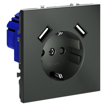 Розетка с заземлением, шторками и USB тип A+A Voltum S70 06 VLS040406