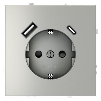 Розетка с заземлением, шторками и USB тип A+С Voltum S70 05 VLS040505-1
