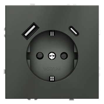 Розетка с заземлением, шторками и USB тип A+С Voltum S70 06 VLS040506-1