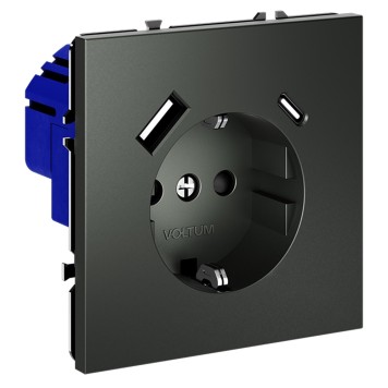 Розетка с заземлением, шторками и USB тип A+С Voltum S70 06 VLS040506