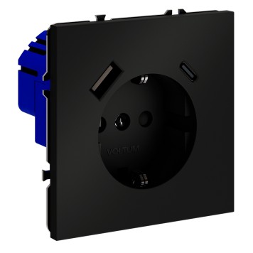 Розетка с заземлением, шторками и USB тип A+С Voltum S70 08 VLS040508
