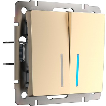 Выключатель 2-клавишный проходной с подсветкой Werkel шампань W1122111