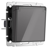 Розетка с заземлением, крышкой и шторками Werkel графит акрил W1171244