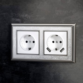 Розетка с заземлением, шторками и USBх2 Werkel белый W1171501-13