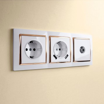 Розетка с заземлением, шторками и USBх2 Werkel белый W1171501-14