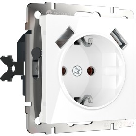 Розетка с заземлением, шторками и USBх2 Werkel белый W1171501