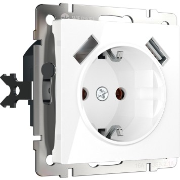 Розетка с заземлением, шторками и USBх2 Werkel белый W1171501