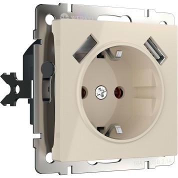 Розетка с заземлением, шторками и USBх2 Werkel слоновая кость W1171503