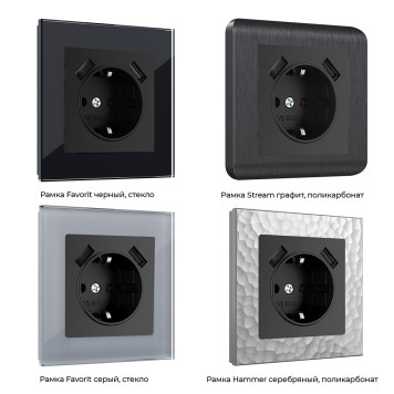 Розетка с заземлением, шторками и USBх2 Werkel черный матовый W1171508-8