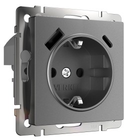 Розетка с заземлением, шторками и USB тип A+C Werkel графит матовый W1171764