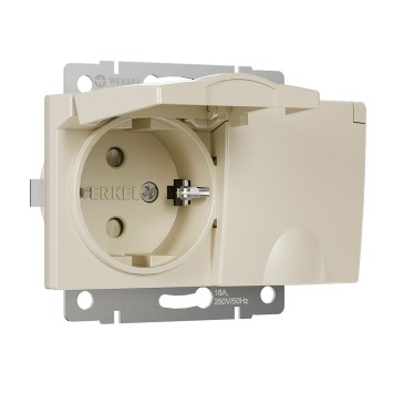 Розетка двойная влагозащищенная с заземлением, защитными крышками и шторками Werkel слоновая кость W1172203