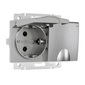 Розетка двойная влагозащищенная с заземлением, защитными крышками и шторками Werkel серебряный рифленый W1172209