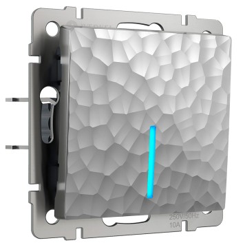 Выключатель 1-клавишный проходной с подсветкой Werkel Hammer серебряный W1212106