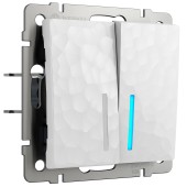 Выключатель 2-клавишный проходной с подсветкой Werkel Hammer белый W1222101