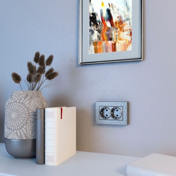 Розетка двойная с заземлением Werkel Hammer серебряный W1272006-1