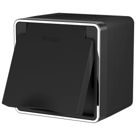 Розетка с заземлением, крышкой и шторками Werkel Gallant черный/хром W5071235