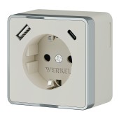 Розетка с заземлением, шторками и USB тип A+C Werkel Gallant слоновая кость W5071703