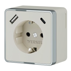 Розетка с заземлением, шторками и USB тип A+C Werkel Gallant слоновая кость W5071703