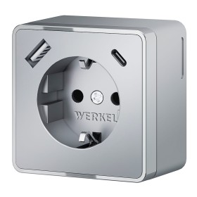 Розетка с заземлением, шторками и USB тип A+C Werkel Gallant серебряный W5071706