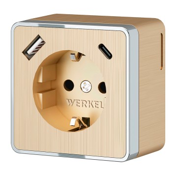 Розетка с заземлением, шторками и USB тип A+C Werkel Gallant шампань рифленый W5071710